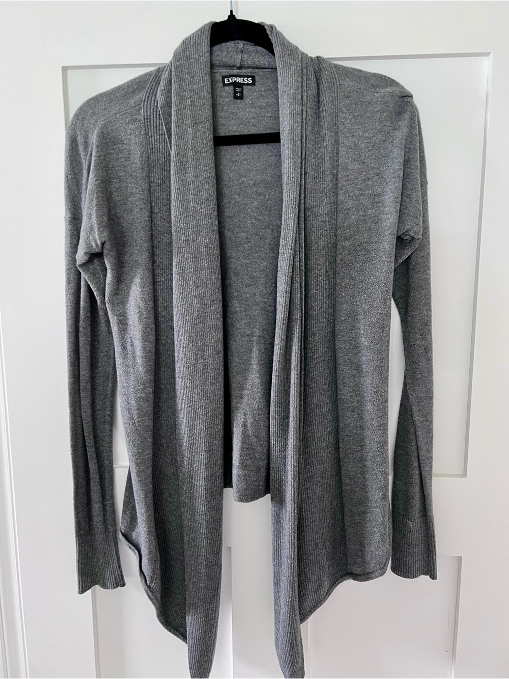 Express Gray Open-Front Draped Cardigan